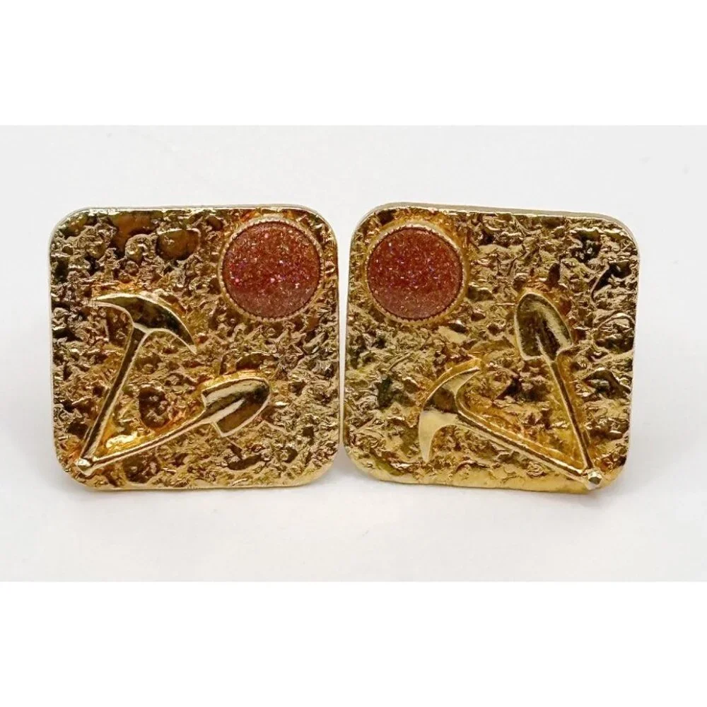 Goldtone Shovel Pickaxe Goldstone Cufflinks‎